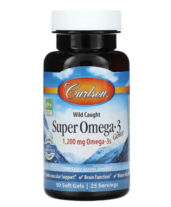 Carlson, Wild Caught Super Omega-3 Gems, 1,200 mg, 50 Soft Gels (600 mg per Soft Gel)