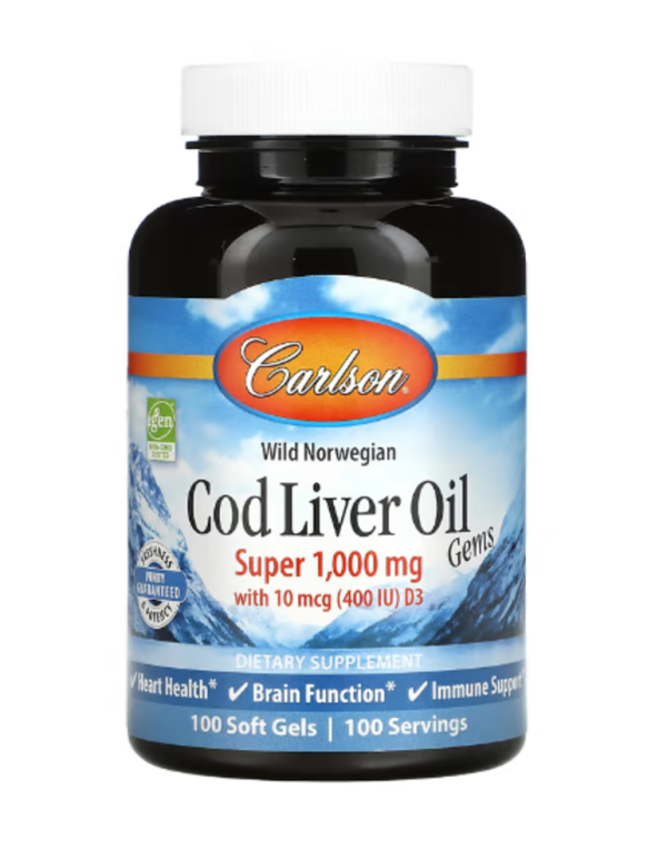 Carlson, Wild Norwegian, Cod Liver Oil Gems, 1,000 mg, 100 Soft Gels