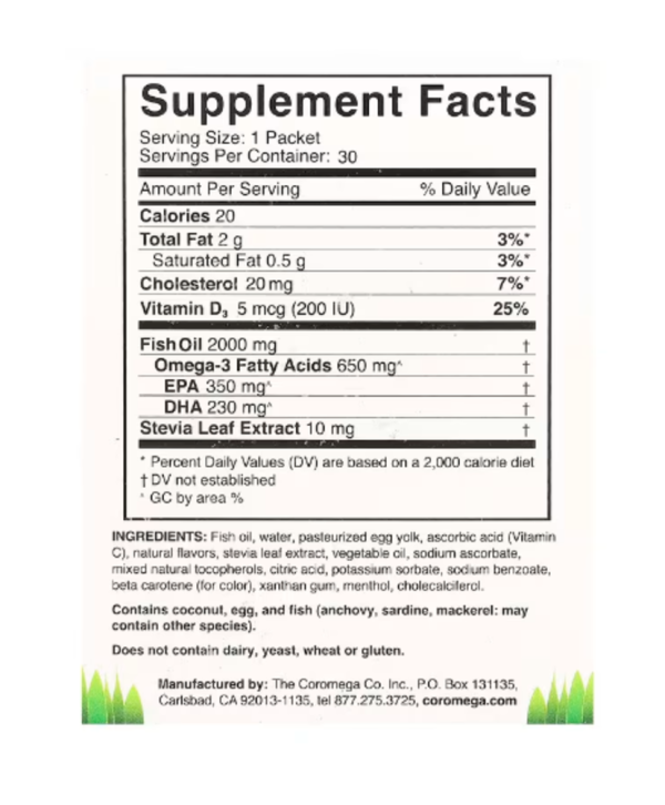 Coromega, Kids, Omega-3, Tropical Orange + Vitamin D, 30 Single Serving Packets, (2.5 g)