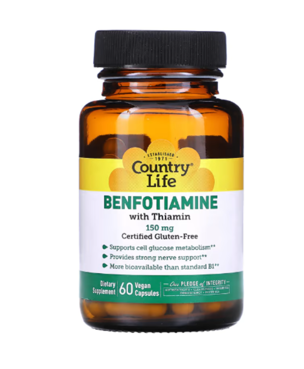 Country Life, Benfotiamine with Thiamin, 150 mg, 60 Vegan Capsules
