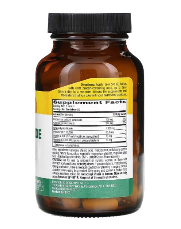 Country Life, Betaine Hydrochloride with Pepsin, 600 mg, 100 Tablets