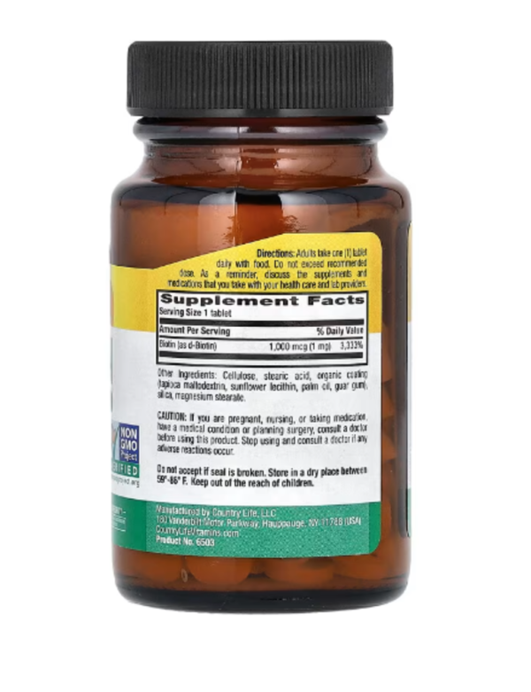 Country Life, Biotin, 1 mg, 100 Tablets