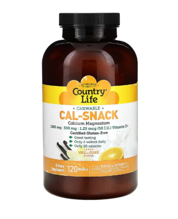 Country Life, Cal-Snack, Chewable Calcium Magnesium, Vanilla Orange, 120 Wafers