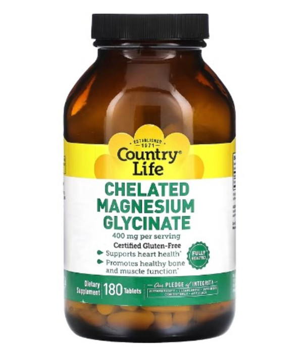 Country Life, Chelated Magnesium Glycinate, 400 mg, 180 Tablets (133 mg per Tablet )