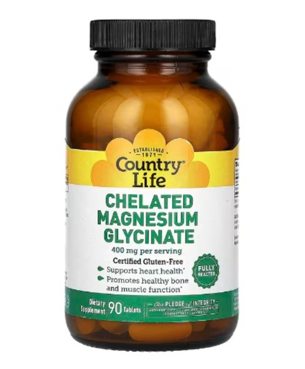 Country Life, Chelated Magnesium Glycinate, 400 mg, 90 Tablets (133 mg per Tablet )