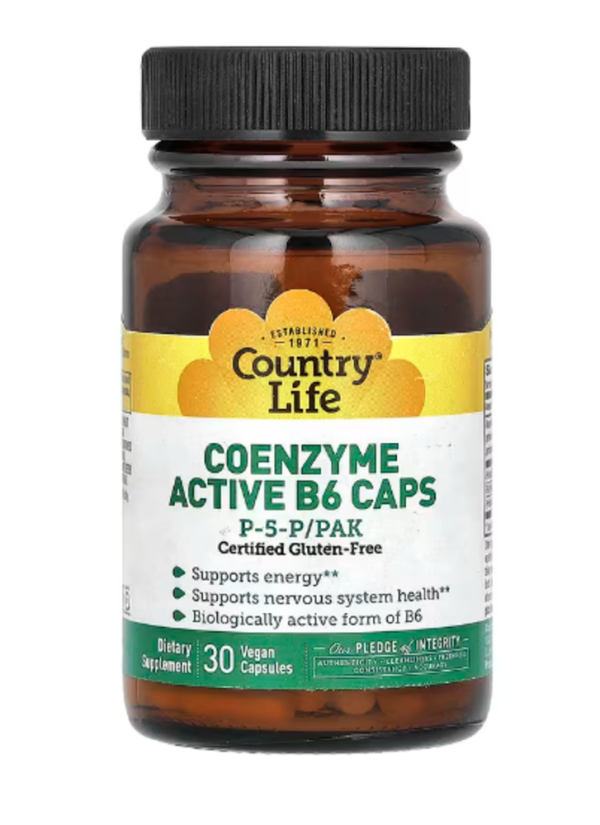 Country Life, Coenzyme Active B6 Caps, P-5-P/PAK, 30 Vegan Capsules