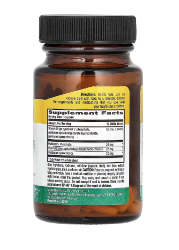 Country Life, Coenzyme Active B6 Caps, P-5-P/PAK, 30 Vegan Capsules