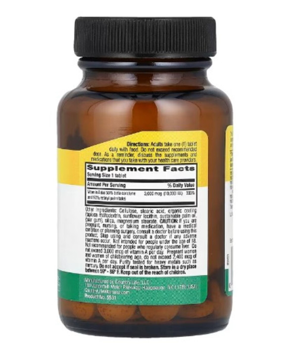 Country Life, Dry Vitamin A, 3,000 mcg (10,000 IU), 100 Tablets