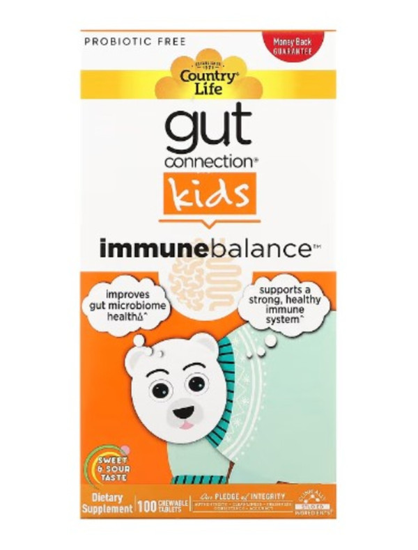 Country Life, Gut Connection Kids, Immune Balance, Sweet & Sour, 100 Chewable Tablets