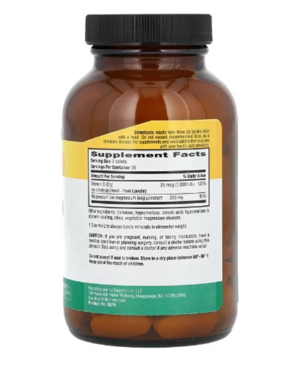 Country Life, High Absorption Dual Action Magnesium Glycinate, 90 Tablets