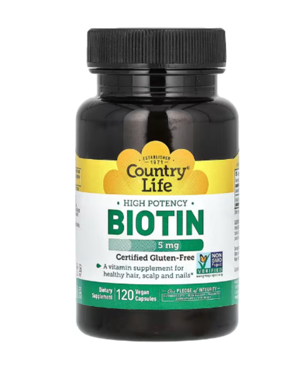Country Life, High Potency Biotin, 5 mg, 120 Vegan Capsules