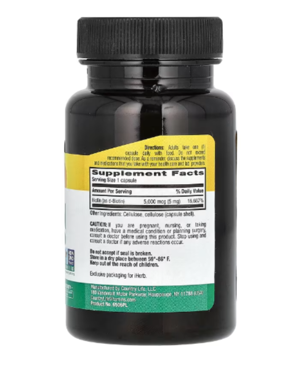 Country Life, High Potency Biotin, 5 mg, 120 Vegan Capsules