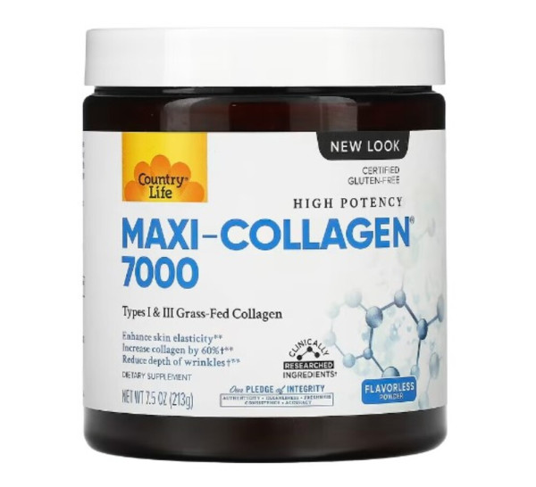 Country Life, High Potency Maxi-Collagen 7000, Flavorless Powder, 7.5 oz (213 g)