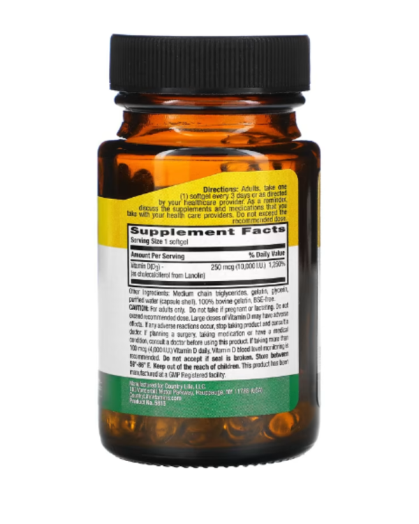 Country Life, High Potency Vitamin D3, 250 mcg (10,000 IU), 60 Softgels