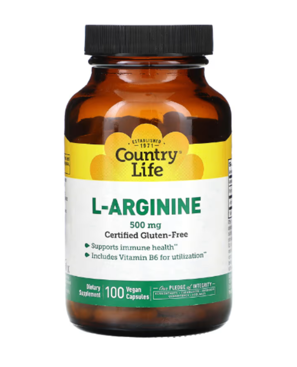 Country Life, L-Arginine, 500 mg, 100 Vegan Capsules