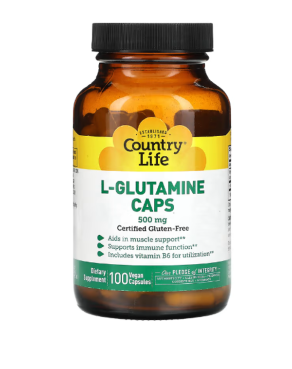 Country Life, L-Glutamine Caps, 500 mg, 100 Vegan Caps