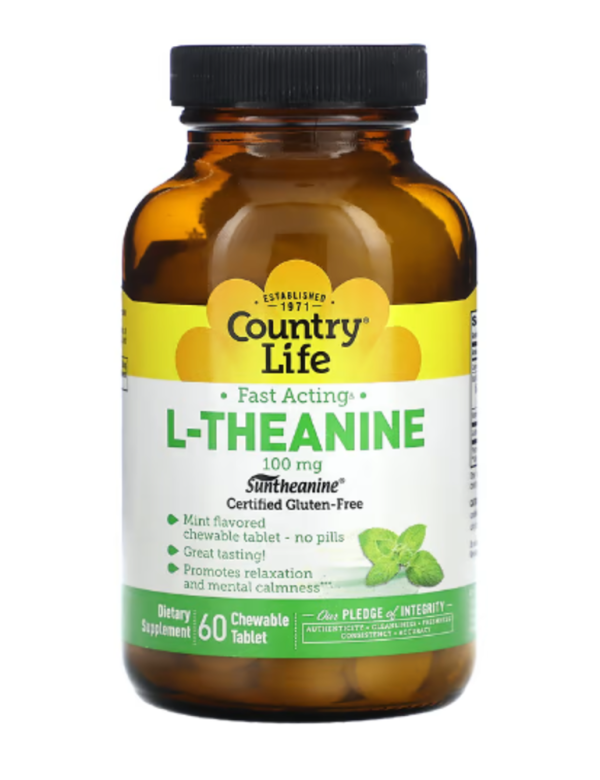 Country Life, L-Theanine, 100 mg, 60 Chewable Tablet