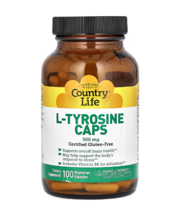 Country Life, L-Tyrosine Caps, 500 mg, 100 Vegetarian Capsules