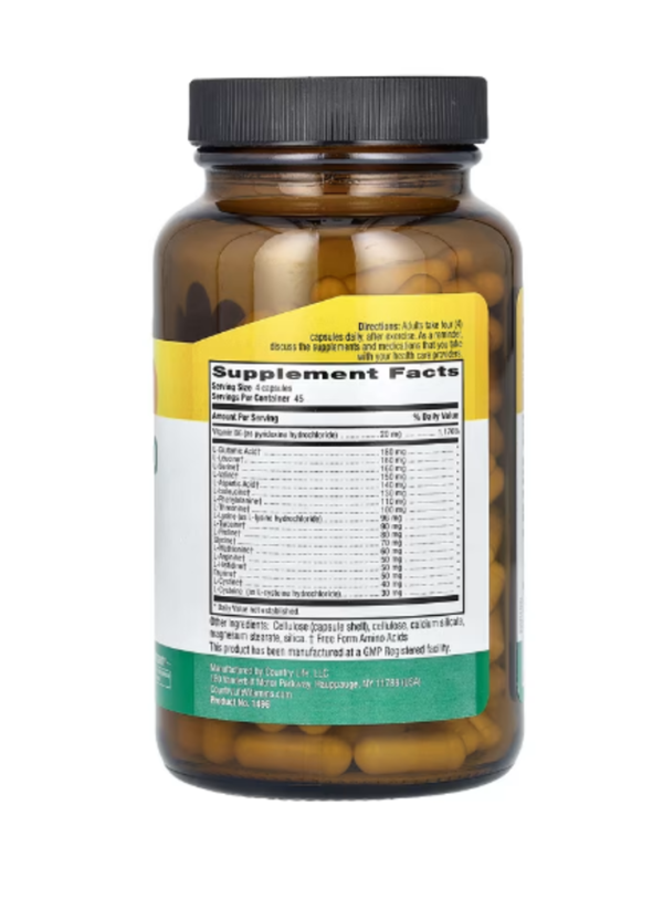 Country Life, Max-Amino Caps with Vitamin B-6, 180 Vegetarian Capsules