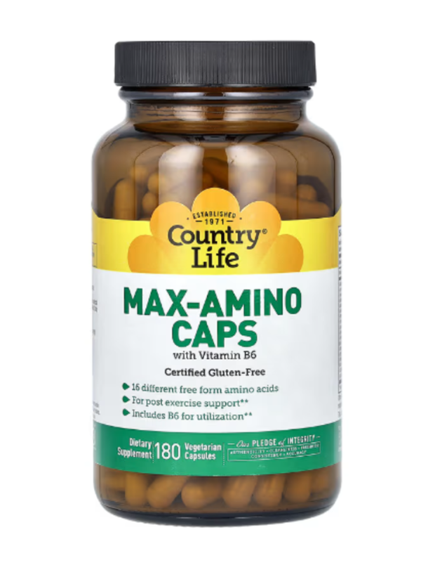 Country Life, Max-Amino Caps with Vitamin B-6, 180 Vegetarian Capsules