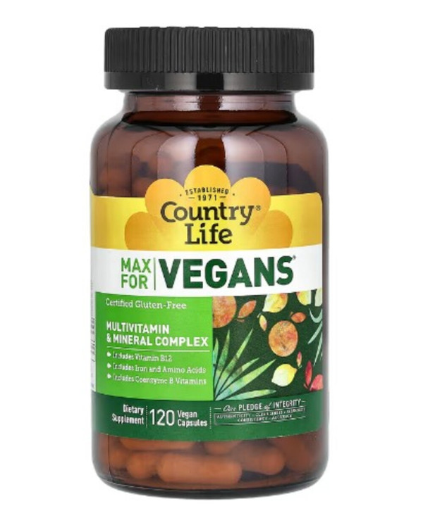 Country Life, Max for Vegans, Multivitamin & Mineral Complex, 120 Vegan Capsules