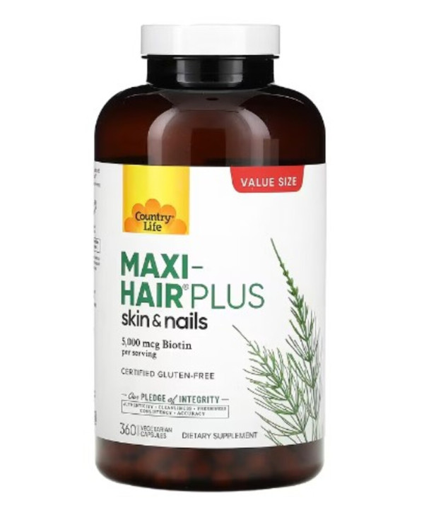 Country Life, Maxi-Hair Plus, 5,000 mcg, 360 Vegetarian Capsules (1,250 mcg per Capsule)