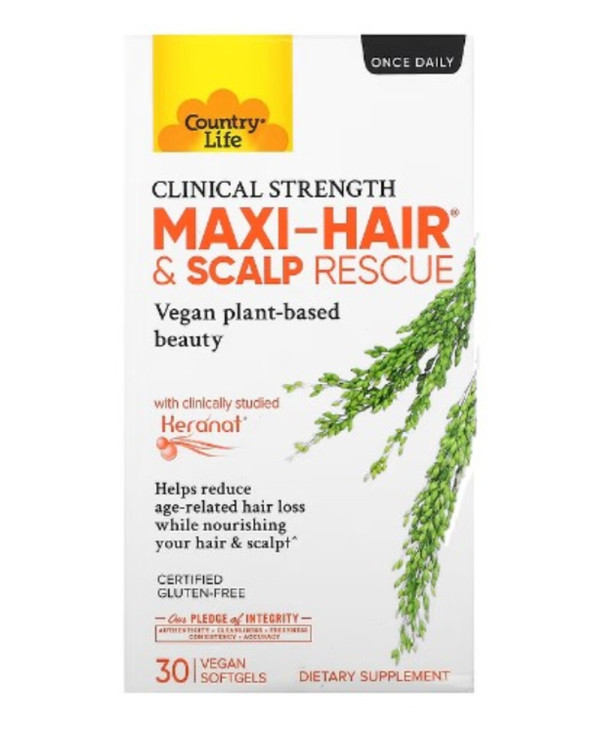 Country Life, Maxi-Hair & Scalp Rescue, Clinical Strength, 30 Vegan Softgels