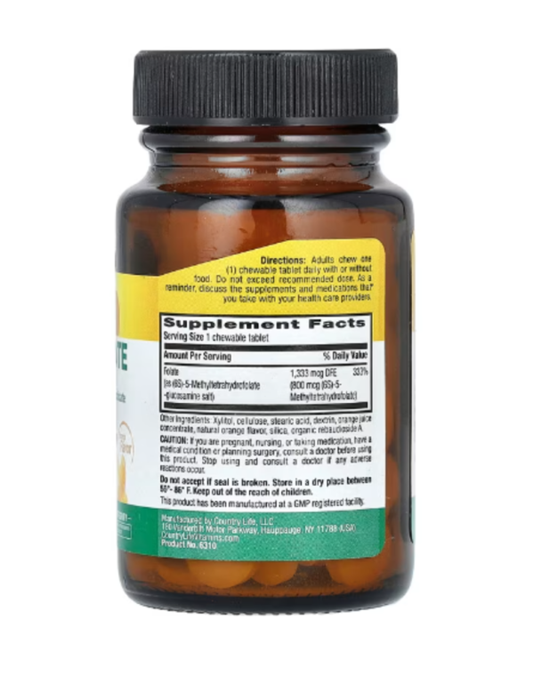 Country Life, Methylfolate, Orange, 1,333 mcg DFE, 60 Chewable Tablets