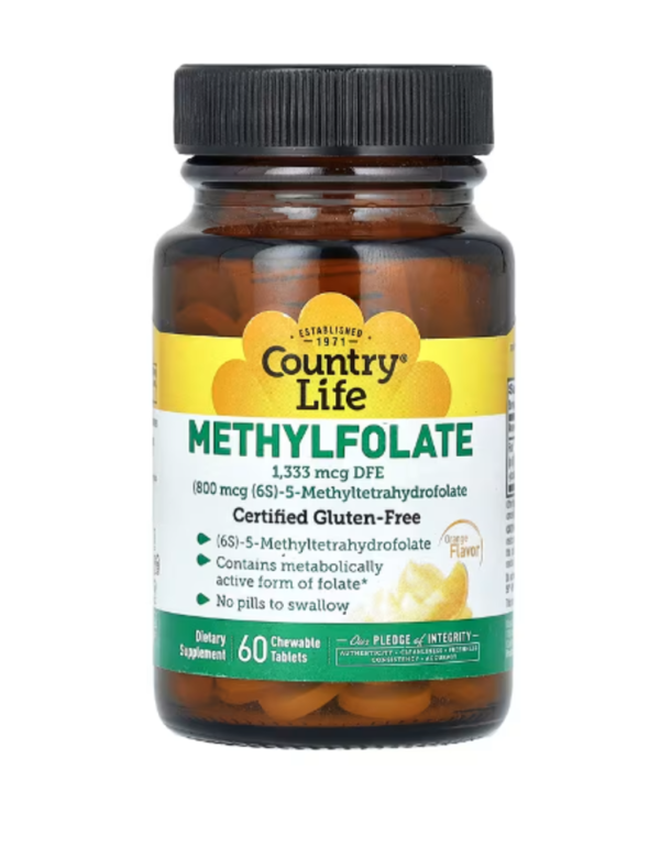 Country Life, Methylfolate, Orange, 1,333 mcg DFE, 60 Chewable Tablets