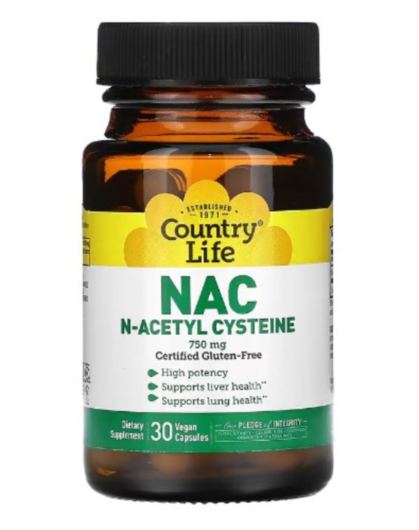 Country Life, NAC, N-Acetyl Cysteine, 750 mg, 30 Vegan Capsules