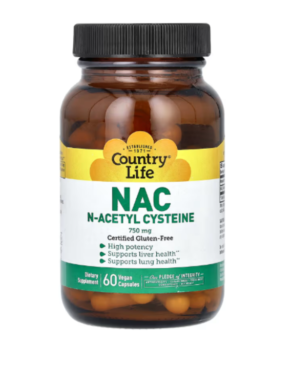 Country Life, NAC, N-Acetyl Cysteine, 750 mg, 60 Vegan Capsules