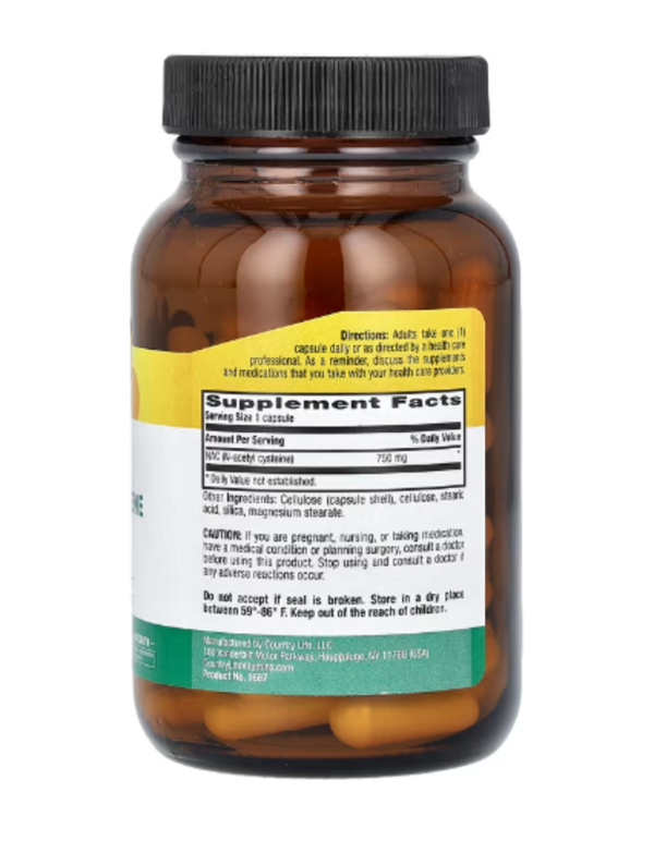 Country Life, NAC, N-Acetyl Cysteine, 750 mg, 60 Vegan Capsules