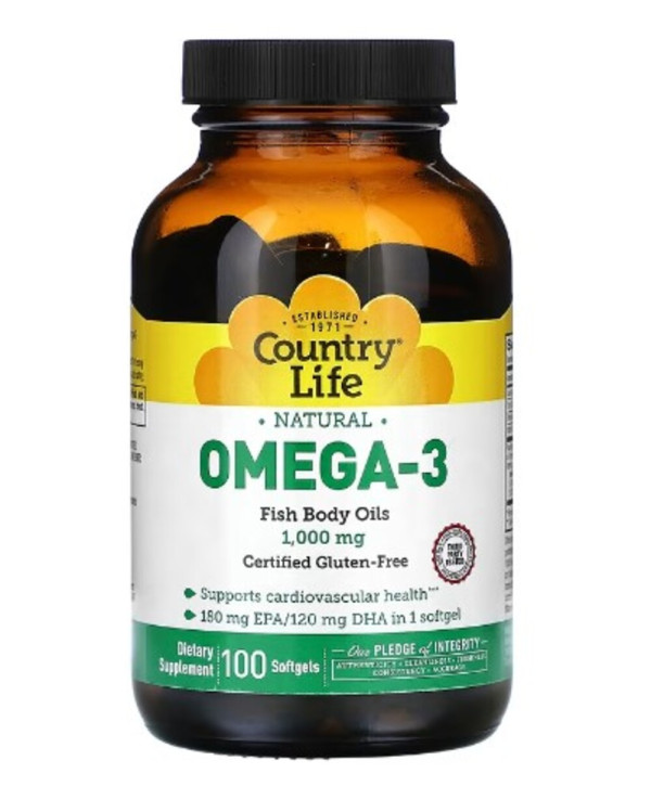 Country Life, Natural Omega-3, 1,000 mg, 100 softgels