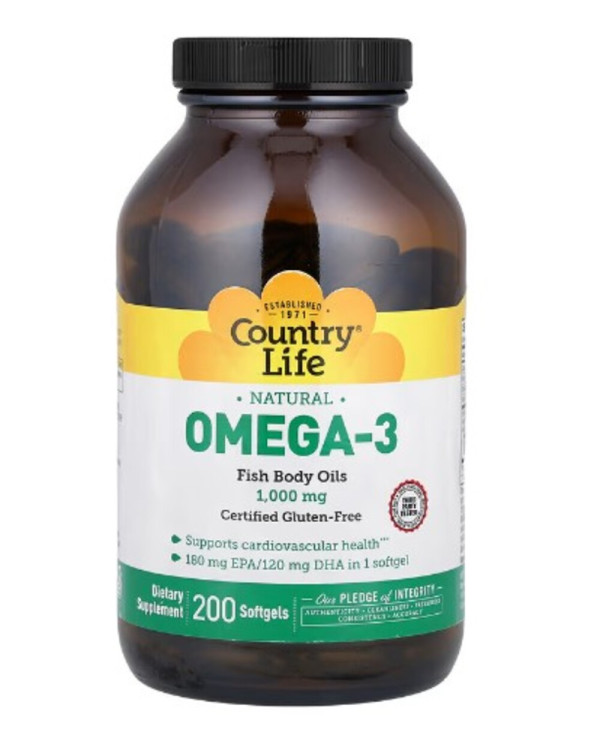 Country Life, Natural Omega-3, 1,000 mg, 200 Softgels