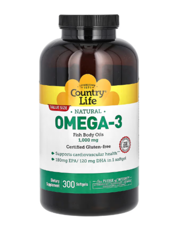 Country Life, Natural Omega-3, 1,000 mg, 300 Softgels