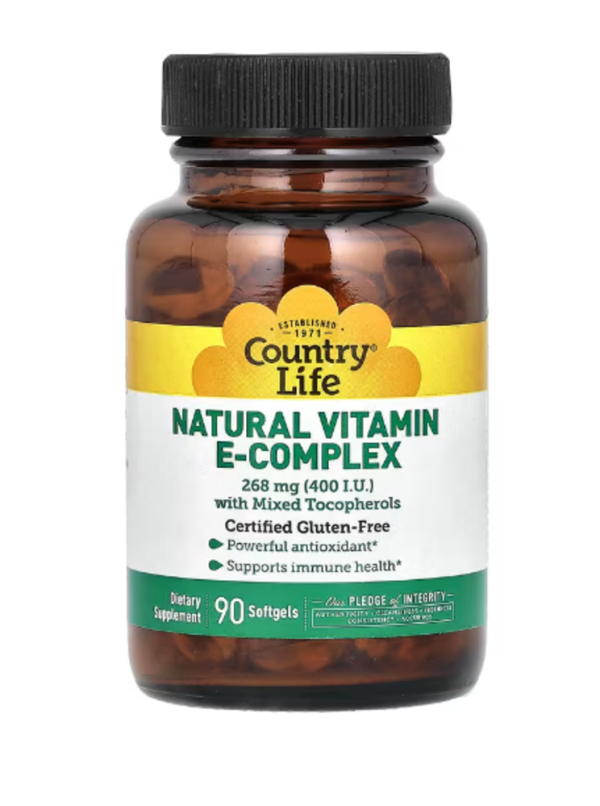 Country Life, Natural Vitamin E-Complex with Mixed Tocopherols, 268 mg (400 IU), 90 Softgels