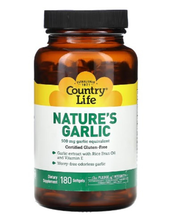 Country Life, Nature's Garlic, 5 mg, 180 Softgels (500 mg per Softgel)