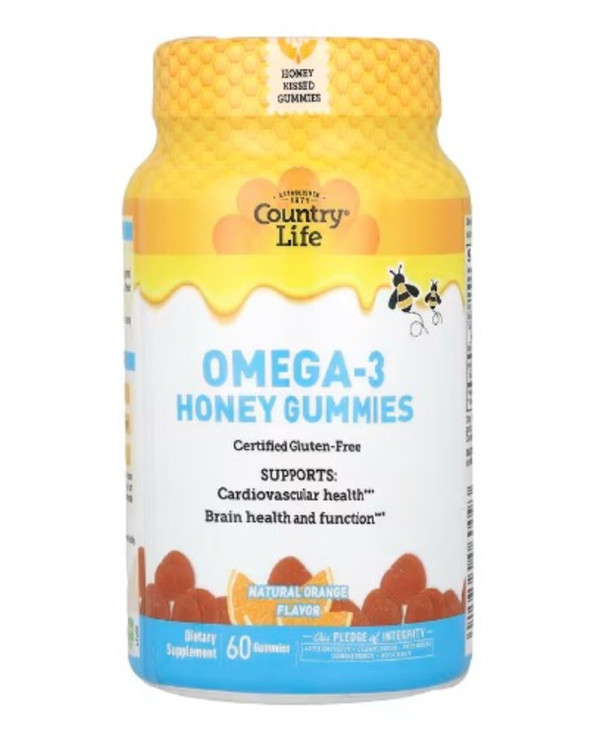 Country Life, Omega-3 Honey Gummies, Natural Orange, 60 Gummies