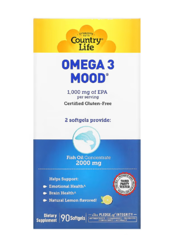Country Life, Omega 3 Mood, Natural Lemon, 90 Softgels