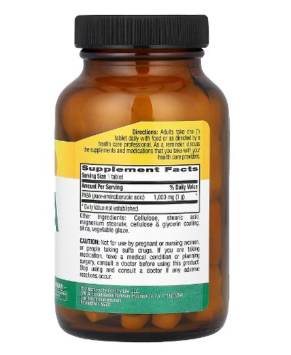 Country Life, PABA, 1,000 mg, 60 Tablets