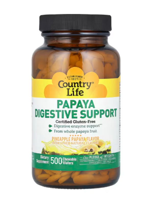 Country Life, Papaya Digestive Support, Pineapple Papaya, 500 Chewable Wafers