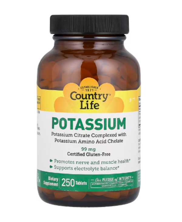 Country Life, Potassium, 99 mg, 250 Tablets
