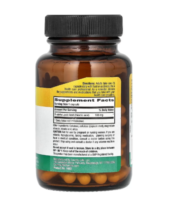 Country Life, R-Lipoic Acid, 100 mg, 60 Vegan Capsules