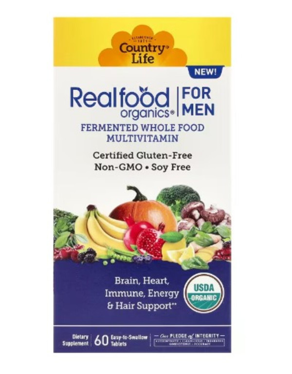 Country Life, Realfood Organics, Multivitamin For Men, 60 Easy-to-Swallow Tablets