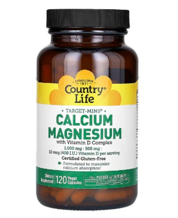 Country Life, Target-Mins, Calcium Magnesium with Vitamin D Complex, 120 Vegan Capsules