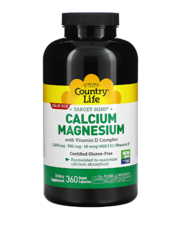 Country Life, Target-Mins, Calcium Magnesium with Vitamin D Complex, 360 Vegan Capsules