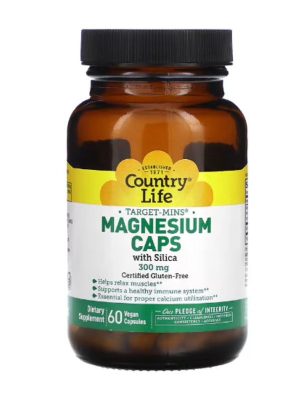 Country Life, Target-Mins, Magnesium Caps with Silica, 300 mg, 60 Vegan Capsules