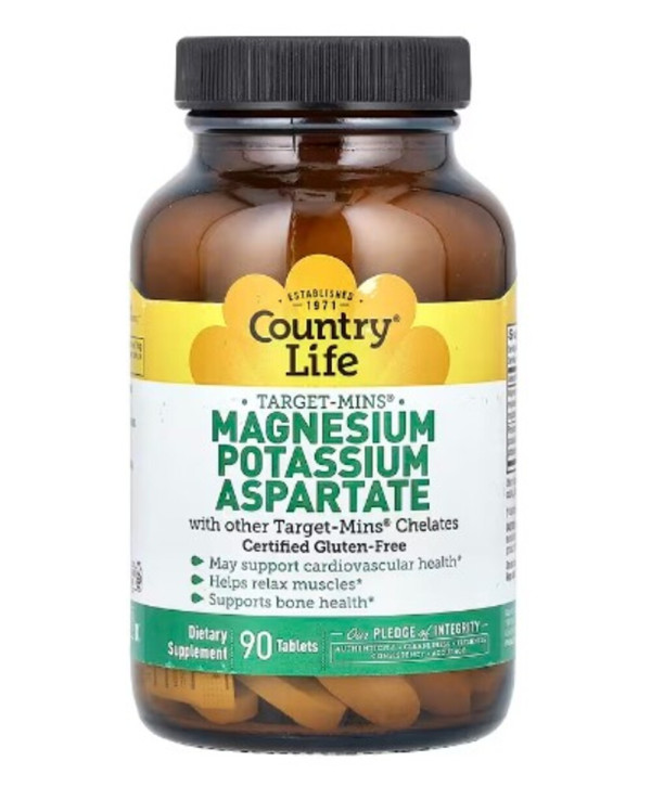 Country Life, Target-Mins, Magnesium, Potassium, Aspartate, 90 Tablets