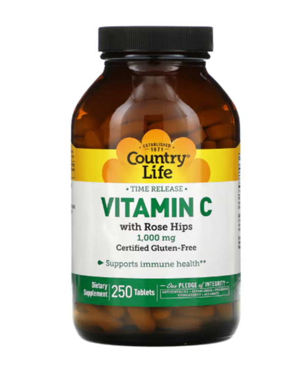 Country Life, Time Release Vitamin C with Rose Hips, 1,000 mg, 250 Tablets