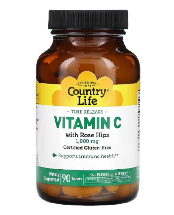 Country Life, Time Release Vitamin C with Rose Hips, 1,000 mg, 90 Tablets